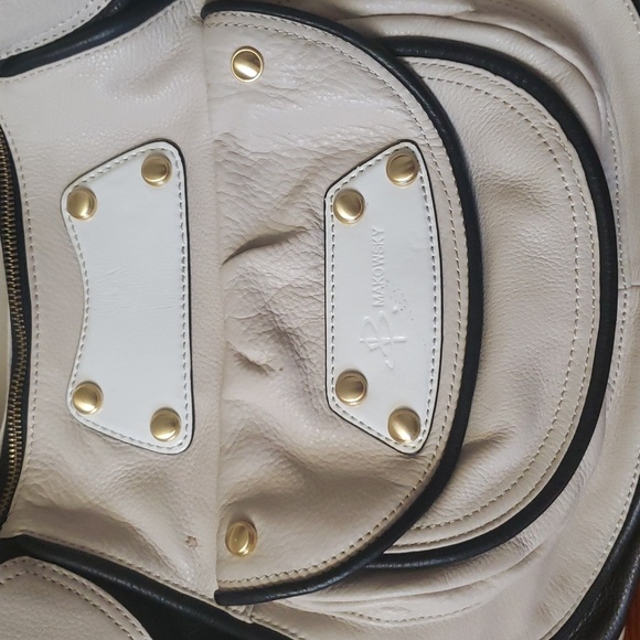 B Makowsky Designer Original shoulder Purse Stone White Cream Black - Picture 4 of 17